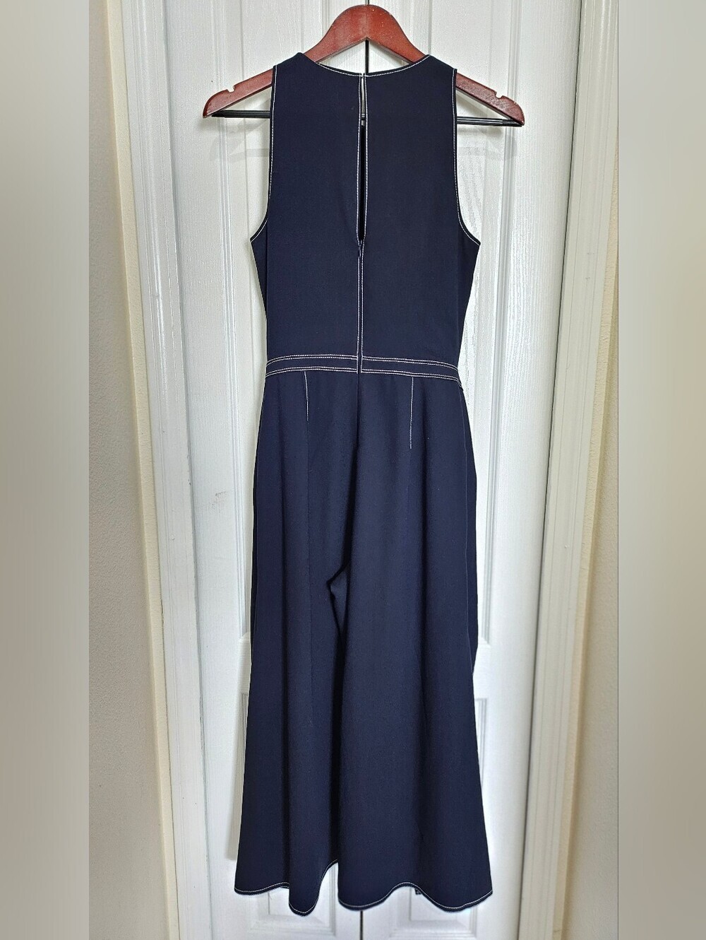 Joie Navy Blue Contrast Stitch Sleeveless Jumpsuit Tie Waist Women's Size 2. - Picture 11 of 16